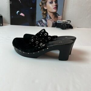 Pesaro Hattie Y2K Black Suede Studded Platform Clog Mules